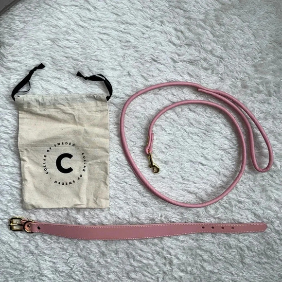 NEW Collar of Sweden Dog Collar and Leash SET Pink Matching Leather - Picture 1 of 7